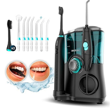Cecotec Centro de Estación Bucal o Dental Bamba ToothCare Jet Clean. 18 W, Irrigador 600 ml de Capacidad, 10 Niveles de Presión, 7 Cabezales y Cepillo de Dientes Eléctrico con 5 Modos
